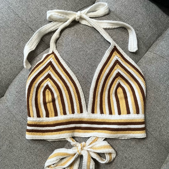 Windsor Striped Knit Halter Top Hippie Boho Size M - Picture 2 of 7